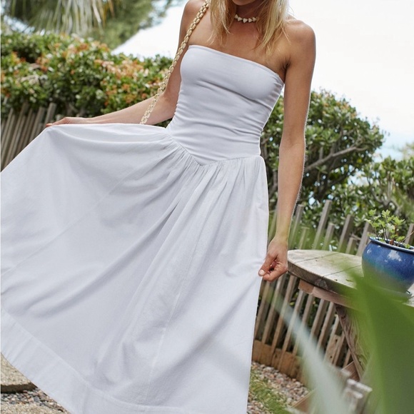 Free People Onda Drop Waist Tube Midi Dress Ivory L - Picture 8 of 9